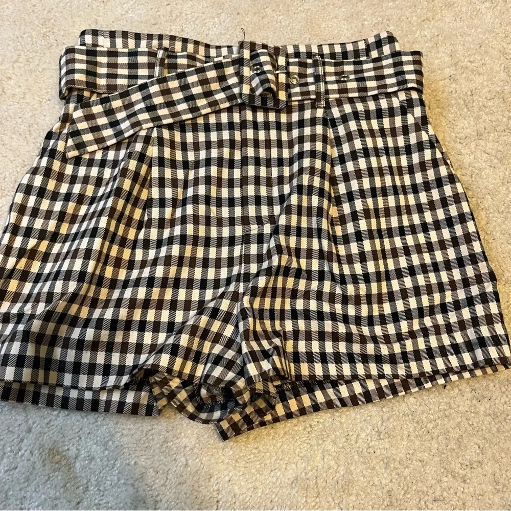Forever 21 Black & White Gingham High-Waist Belted Shorts